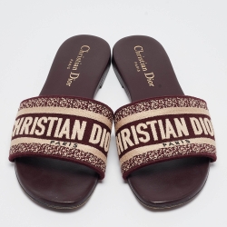 Pre Owned Dior Burgundy/Beige Canvas Dway Flat Slides Size 36