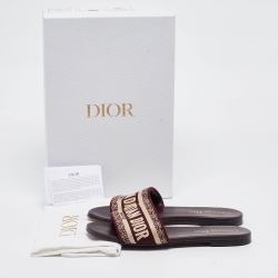 Pre Owned Dior Burgundy/Beige Canvas Dway Flat Slides Size 36