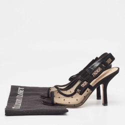 Pre Owned Dior Black/Beige Mesh and Suede Open Toe Slingback Sandals Size 35
