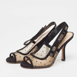 Pre Owned Dior Black/Beige Mesh and Suede Open Toe Slingback Sandals Size 35