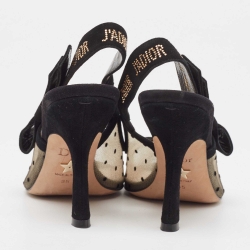 Pre Owned Dior Black/Beige Mesh and Suede Open Toe Slingback Sandals Size 35