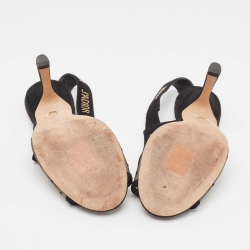 Pre Owned Dior Black/Beige Mesh and Suede Open Toe Slingback Sandals Size 35