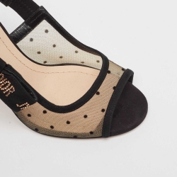 Pre Owned Dior Black/Beige Mesh and Suede Open Toe Slingback Sandals Size 35