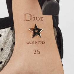 Pre Owned Dior Black/Beige Mesh and Suede Open Toe Slingback Sandals Size 35