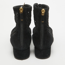 مملوكة مسبقًا Dior Black Mesh and Suede Naughtily D Ankle Boots Size 37