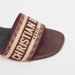 Pre Owned Dior Burgundy/Cream Embroidered Canvas Dway Slide Sandals Size 38