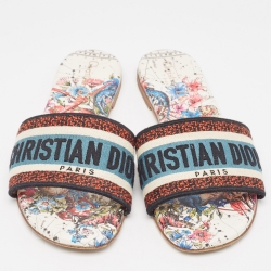 مملوكة مسبقًا Dior Tricolor Embroidered Canvas Dway Flat Slides Size 38