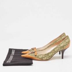 Pre Owned Dior Green/Tan Oblique Canvas and Leather Dior Charm Pumps Size 38