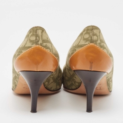 Pre Owned Dior Green/Tan Oblique Canvas and Leather Dior Charm Pumps Size 38