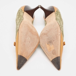 Pre Owned Dior Green/Tan Oblique Canvas and Leather Dior Charm Pumps Size 38