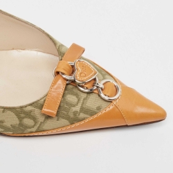 Pre Owned Dior Green/Tan Oblique Canvas and Leather Dior Charm Pumps Size 38