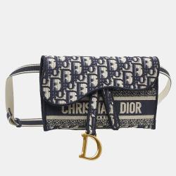 Pre Owned Dior Blue Oblique Saddle Slim Belt Pouch