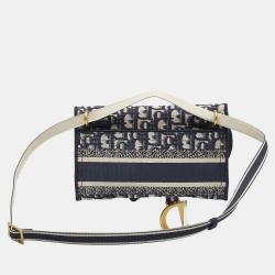 Pre Owned Dior Blue Oblique Saddle Slim Belt Pouch