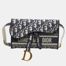 Pre Owned Dior Blue Oblique Saddle Slim Belt Pouch