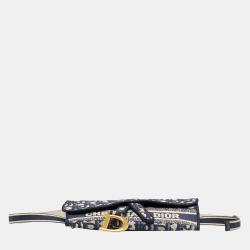 Pre Owned Dior Blue Oblique Saddle Slim Belt Pouch