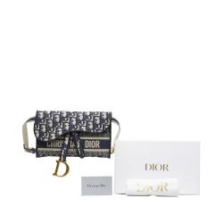 Pre Owned Dior Blue Oblique Saddle Slim Belt Pouch