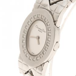 مملوكة مسبقًا Dior Silver Stainless Steel Diamond Studded Lady Dior Women's Wristwatch 21 mm