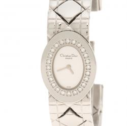 مملوكة مسبقًا Dior Silver Stainless Steel Diamond Studded Lady Dior Women's Wristwatch 21 mm