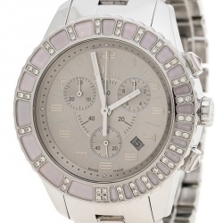 Dior Grey Stainless Steel Diamond Studded Pink Sapphire Stainless Steel Christal CD114315 Women's Wristwatch 39 mm
