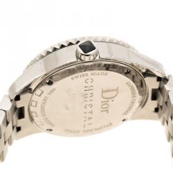 Pre Owned Dior Black Stainless Steel Diamond Christal Women's Wristwatch 33 mm