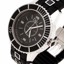 Pre Owned Dior Black Stainless Steel Christal CD11311FR001 Women's Wristwatch 33 mm