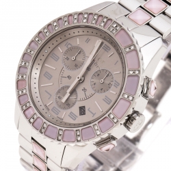 Pre Owned Dior Grey Stainless Steel Diamond Studded Pink Sapphire Stainless Steel Christal CD114315 Women's Wristwatch 39 mm