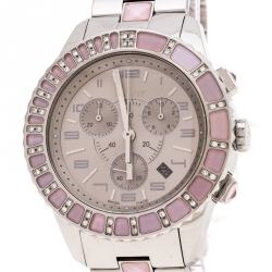 Pre Owned Dior Grey Stainless Steel Diamond Studded Pink Sapphire Stainless Steel Christal CD114315 Women's Wristwatch 39 mm