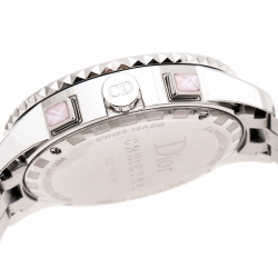 Pre Owned Dior Grey Stainless Steel Diamond Studded Pink Sapphire Stainless Steel Christal CD114315 Women's Wristwatch 39 mm