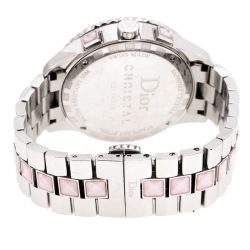 Pre Owned Dior Grey Stainless Steel Diamond Studded Pink Sapphire Stainless Steel Christal CD114315 Women's Wristwatch 39 mm