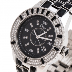 Pre Owned Dior Black Ceramic Stainless Steel Diamonds Christal CD11311B  WOmen's Wristwatch 33 mm
