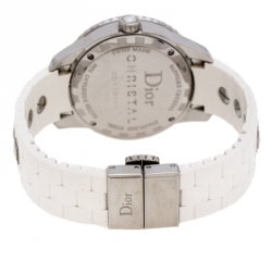 Dior White Stainless Steel Rubber Christal CD113111 Women's Wristwatch 33 mm