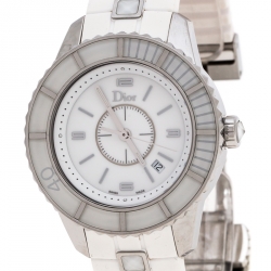 Dior White Stainless Steel Rubber Christal CD113111 Women's Wristwatch 33 mm