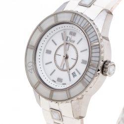 Dior White Stainless Steel Rubber Christal CD113111 Women's Wristwatch 33 mm