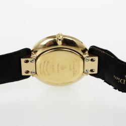 Pre Owned Christian Dior Black Moon Gold Plated Leather Womens Wristwatch 25 MM