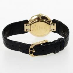 Pre Owned Christian Dior Black Moon Gold Plated Leather Womens Wristwatch 25 MM