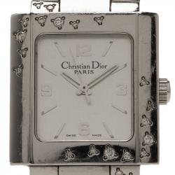 Pre Owned Dior White Stainless Steel Christal Women's Wristwatch 24MM