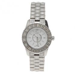 Pre Owned Dior White Stainless Steel Christal Women's Wristwatch 27MM