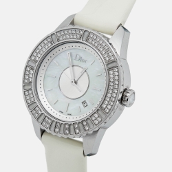 مملوكة مسبقًا Dior Mother of Pearl Stainless Steel Leather Diamond  Christal  CD11311C Women's Wristwatch 33 mm