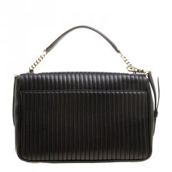 Pre Owned  DKNY Black Pinstripe Quilted Leather Large Gansevoort Flap Shoulder Bag 