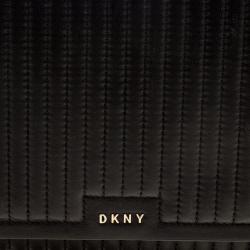 Pre Owned  DKNY Black Pinstripe Quilted Leather Large Gansevoort Flap Shoulder Bag 