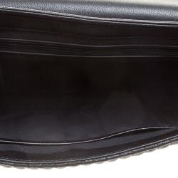 Pre Owned  DKNY Black Pinstripe Quilted Leather Large Gansevoort Flap Shoulder Bag 