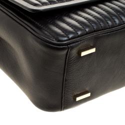 Pre Owned  DKNY Black Pinstripe Quilted Leather Large Gansevoort Flap Shoulder Bag 