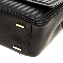 Pre Owned  DKNY Black Pinstripe Quilted Leather Large Gansevoort Flap Shoulder Bag 