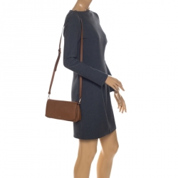 Pre Owned Dkny Tan Leather Flap Crossbody Bag