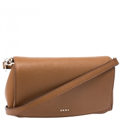 Pre Owned Dkny Tan Leather Flap Crossbody Bag