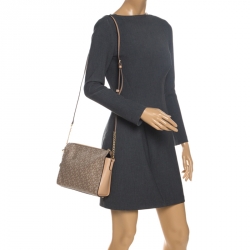 Pre Owned DKNY Beige Signature Coated Canvas Bryant Crossbody Bag