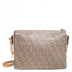 Pre Owned DKNY Beige Signature Coated Canvas Bryant Crossbody Bag