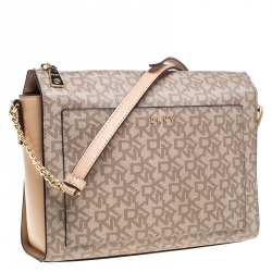 Pre Owned DKNY Beige Signature Coated Canvas Bryant Crossbody Bag