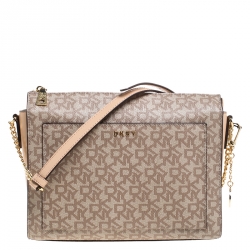Pre Owned DKNY Beige Signature Coated Canvas Bryant Crossbody Bag