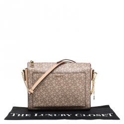 Pre Owned DKNY Beige Signature Coated Canvas Bryant Crossbody Bag